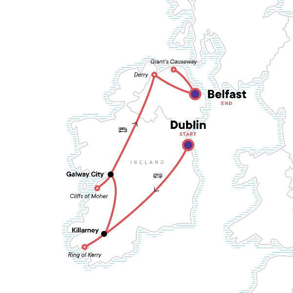 Map: Highlights of Ireland (G Adventures)
