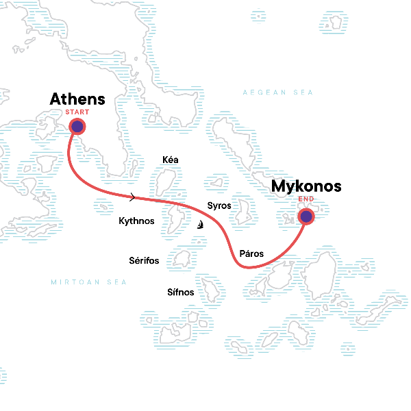 Map: Sailing Greece - Athens to Mykonos (G Adventures)