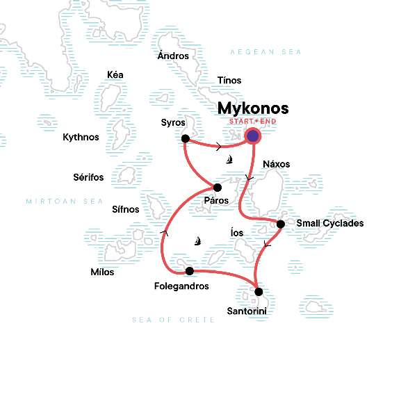 Map: Sailing Greece - Mykonos to Mykonos (G Adventures)