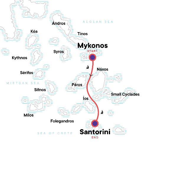 Map: Sailing Greece - Mykonos to Santorini (G Adventures)