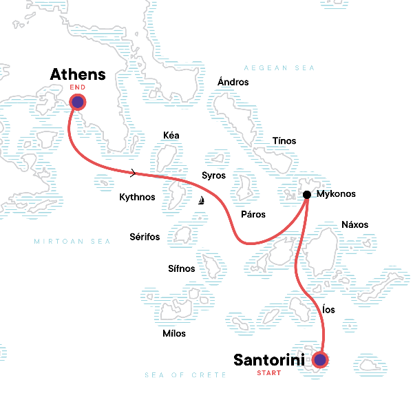 Map: Sailing Greece - Santorini to Athens (G Adventures)