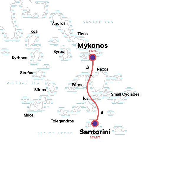 Map: Sailing Greece - Santorini to Mykonos (G Adventures)