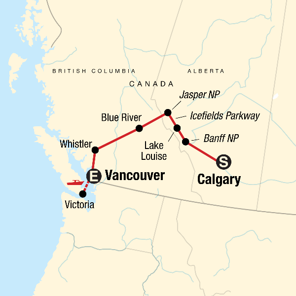 Map: Discover the Canadian Rockies - Westbound (G Adventures)