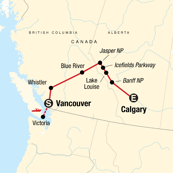 Map: Discover the Canadian Rockies - Eastbound (G Adventures)