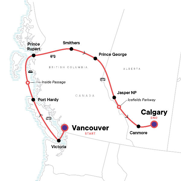 Map: Vancouver Island & Northern Rockies (G Adventures)