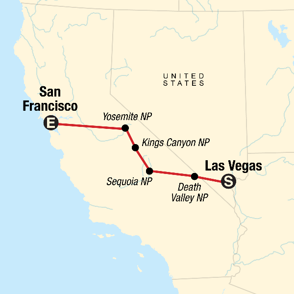Map: Natural Highlights of California (G Adventures)