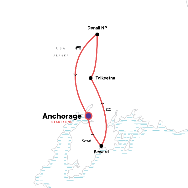 Map: Alaska Kenai & Denali Adventure (G Adventures)