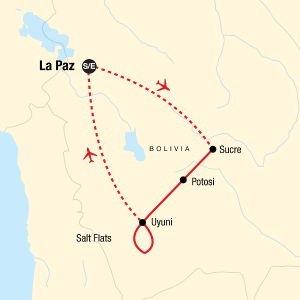 Map: Highlights of Bolivia (G Adventures)