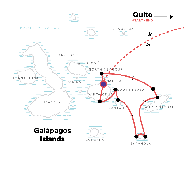 Map: Galápagos — South & East Islands aboard the Yolita (G Adventures)