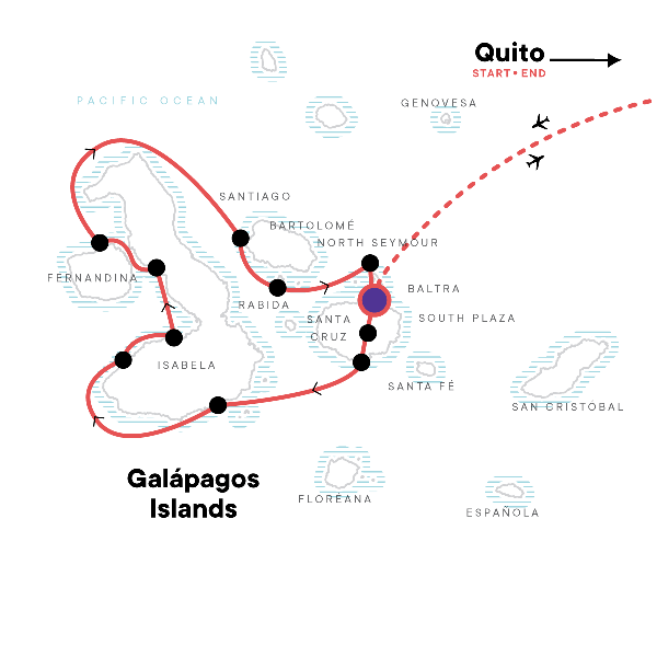 Map: Galápagos — West & Central Islands aboard the Eden (G Adventures)