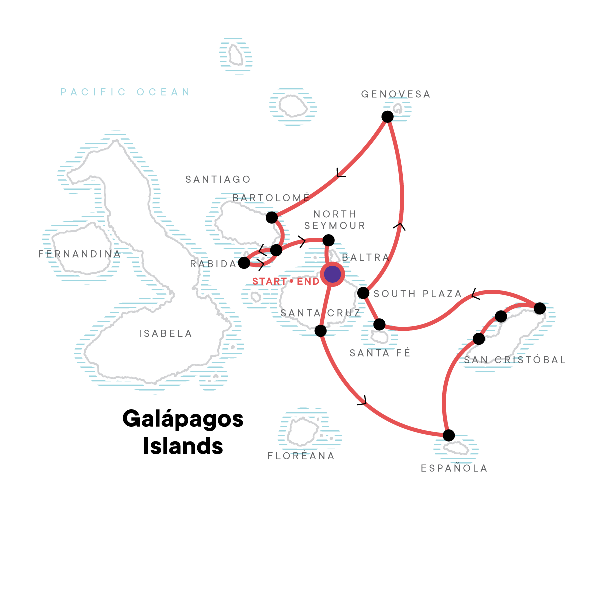 Map: Galápagos – Central and East Islands aboard the Reina Silvia Voyager (Cruise Only) (G Adventures)
