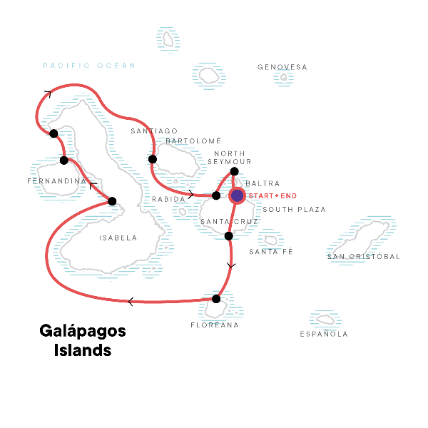 Map: Galápagos – West and Central Islands aboard the Reina Silvia Voyager (Cruise Only) (G Adventures)