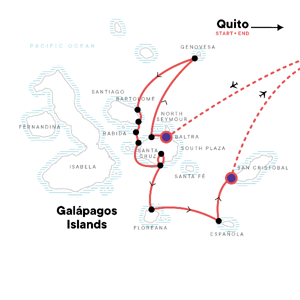 Map: Galápagos — North, Central, & South Islands aboard the Eden (G Adventures)