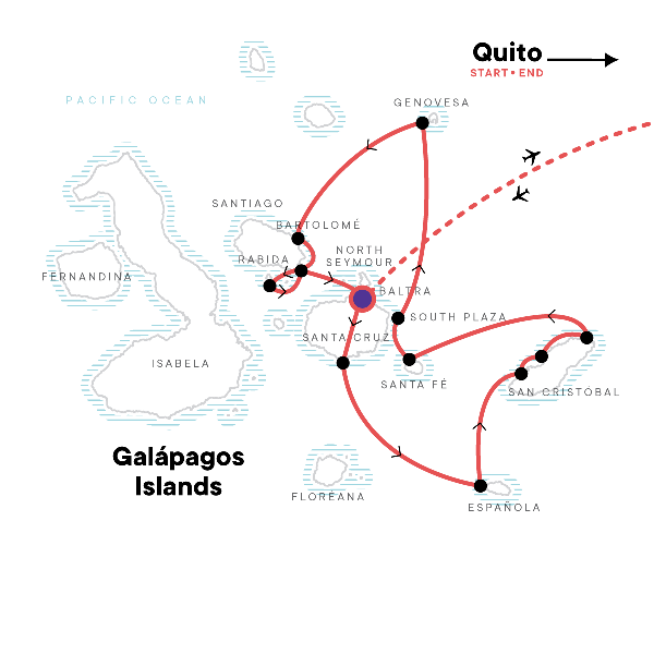 Map: Galápagos – Central and East Islands aboard the Reina Silvia Voyager (G Adventures)