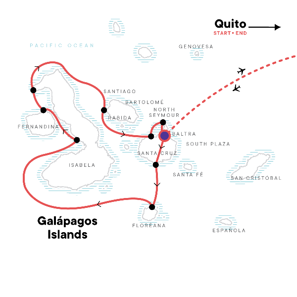 Map: Galápagos – West and Central Islands aboard the Reina Silvia Voyager (G Adventures)