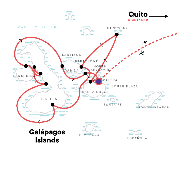 Map: Galápagos — North, West & Central Islands aboard the Yolita (G Adventures)