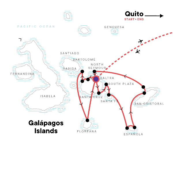 Map: Galápagos — Central, South & East Islands aboard the Yolita (G Adventures)