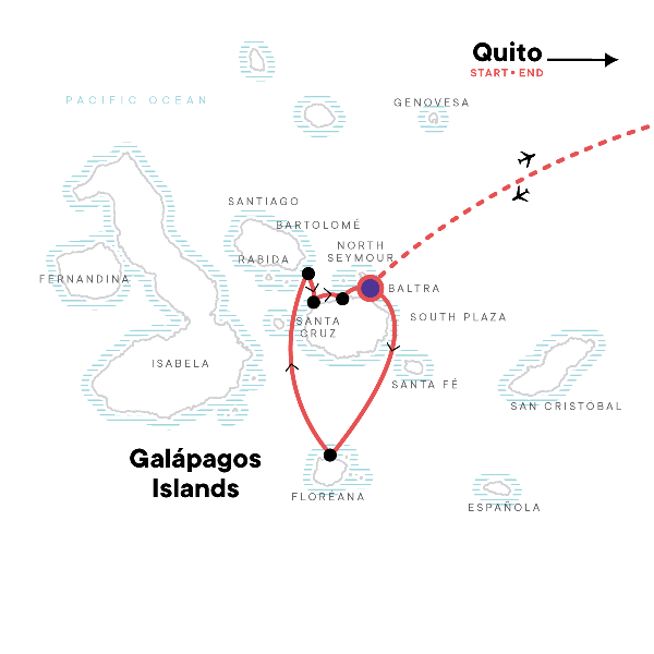 Map: Galápagos Land & Sea — Central & South Islands aboard the Yolita (G Adventures)