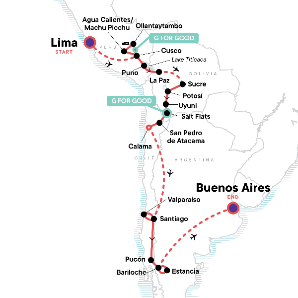 Map: The Scenic Route - Lima to Buenos Aires (G Adventures)