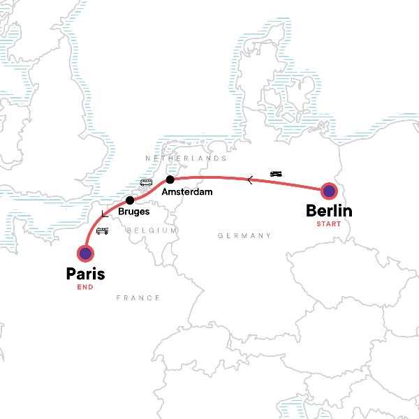 Map: Berlin to Paris: Bike Rides & Big Nights (G Adventures)