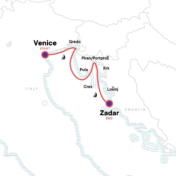Map: Sailing Italy to Croatia (G Adventures)
