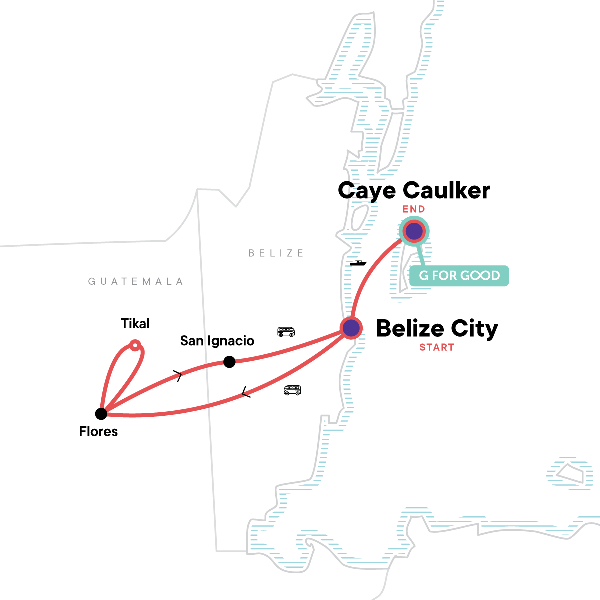 Map: Classic Belize & Tikal (G Adventures)