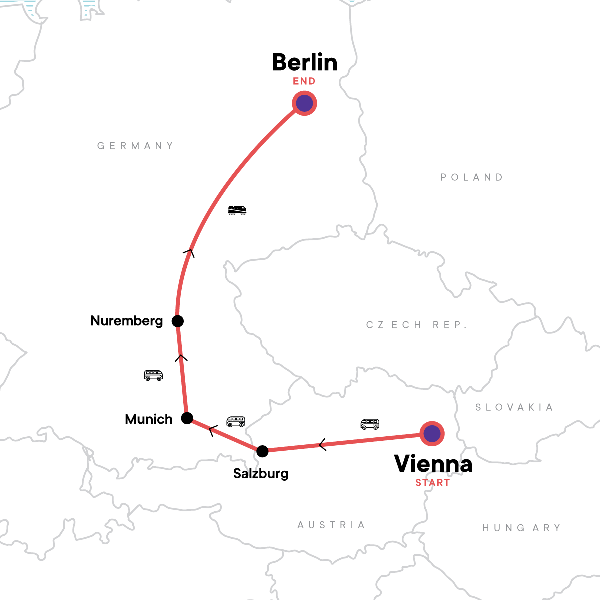 Map: Christmas in Central Europe, Vienna to Berlin (G Adventures)