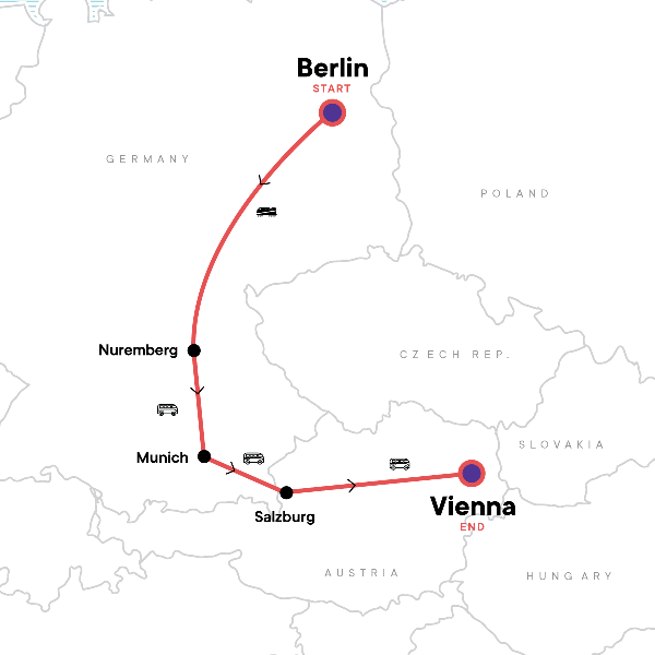 Map: Christmas in Central Europe, Berlin to Vienna (G Adventures)