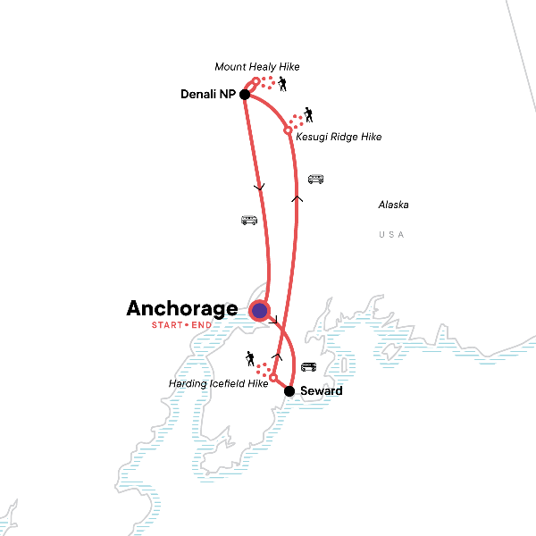 Map: Hike Alaska: Glaciers and Denali (G Adventures)