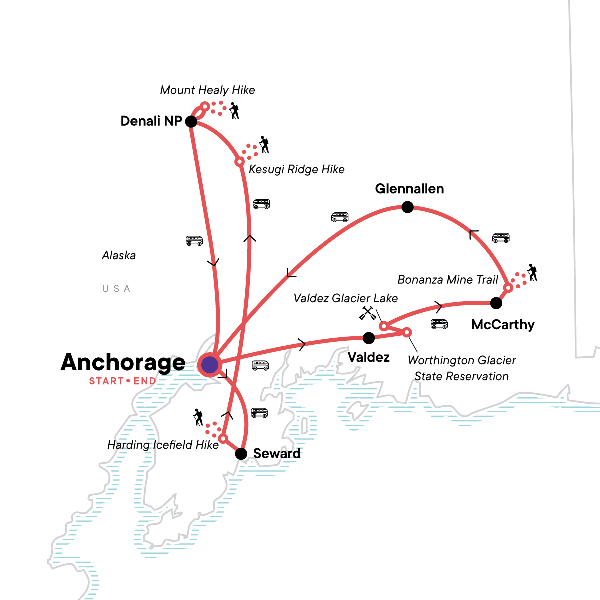 Map: Ultimate Active Alaska (G Adventures)