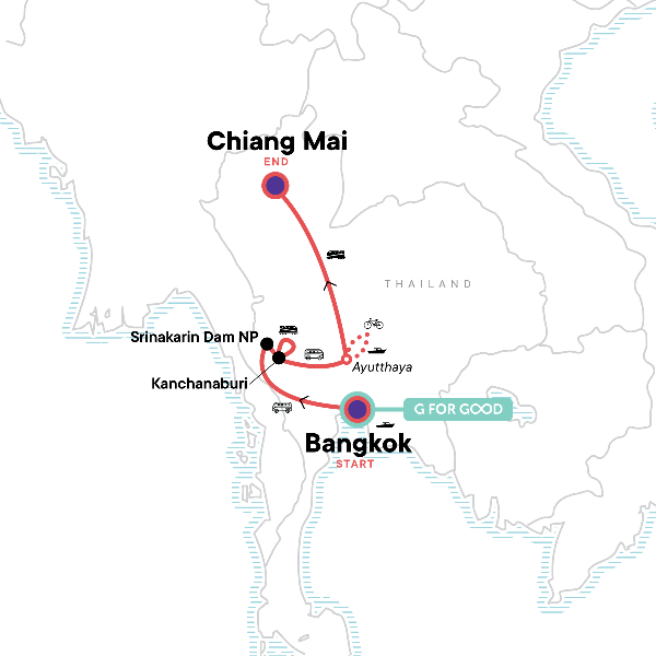 Map: Thailand Adventure: Bangkok, Chiang Mai & Street Food Crawls (G Adventures)