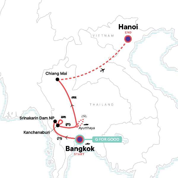 Map: Bangkok to Hanoi: Chiang Mai, Night Markets & Streetside Bars (G Adventures)