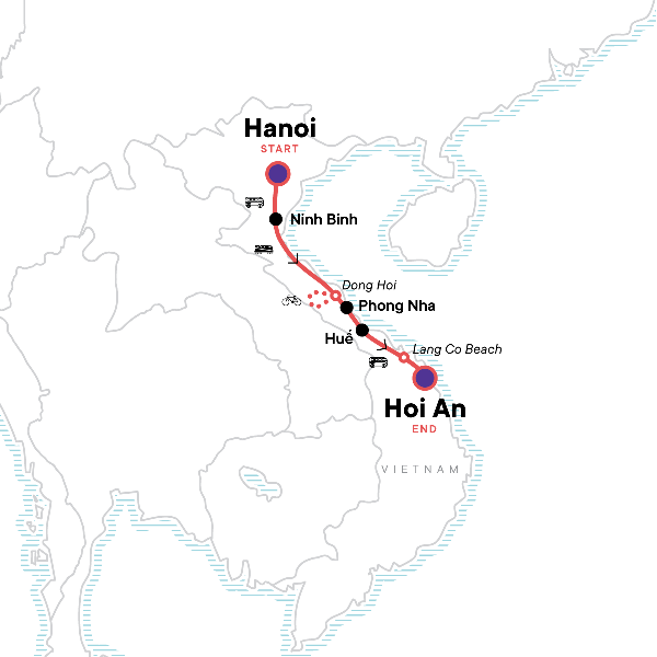 Map: North & Central Vietnam: Hanoi, Hoi An & Countryside Adventures (G Adventures)