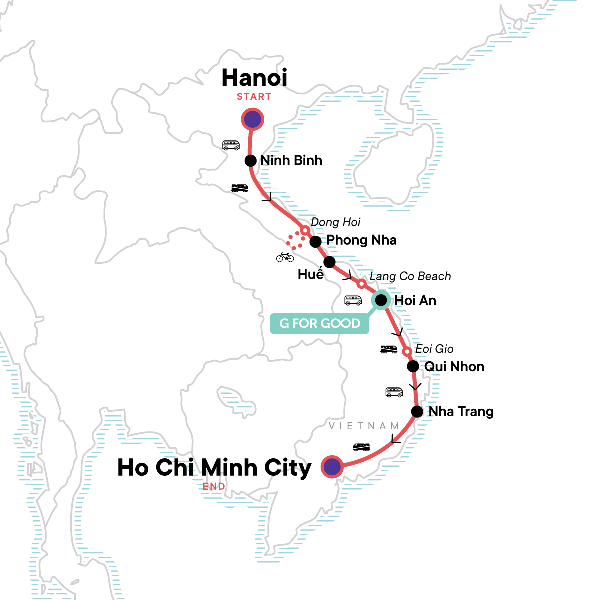 Map: Epic Vietnam: Hanoi, Ho Chi Minh City & Handmade Noodles (G Adventures)