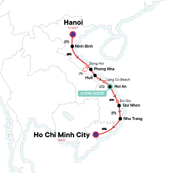 Map: Ultimate Vietnam: Big Cities, Beaches & The Best Views Ever (G Adventures)