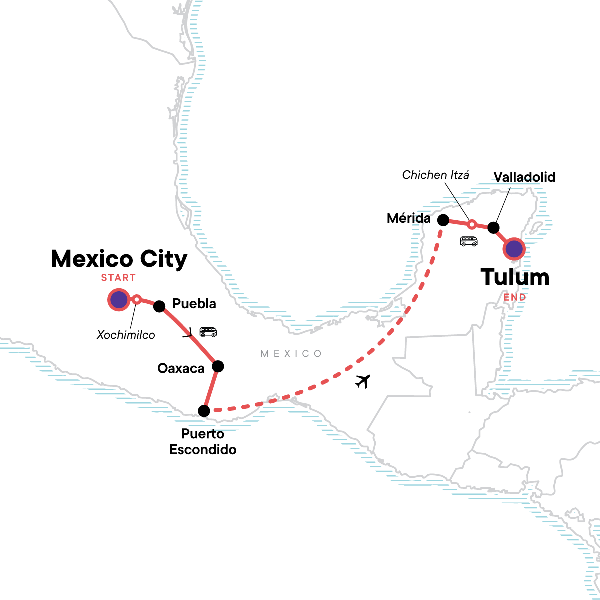Map: Central Mexico & Yucatan: Mexico City, Oaxaca, Oh Yeah (G Adventures)