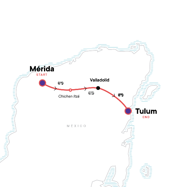 Map: Yucatan Adventure: Merida, Tulum & Jungle Swims (G Adventures)