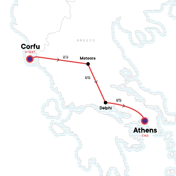 Map: Greece Escape: Corfu, Athens & Sky-High Monasteries (G Adventures)