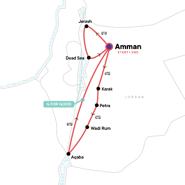 Map: Highlights of Jordan (G Adventures)