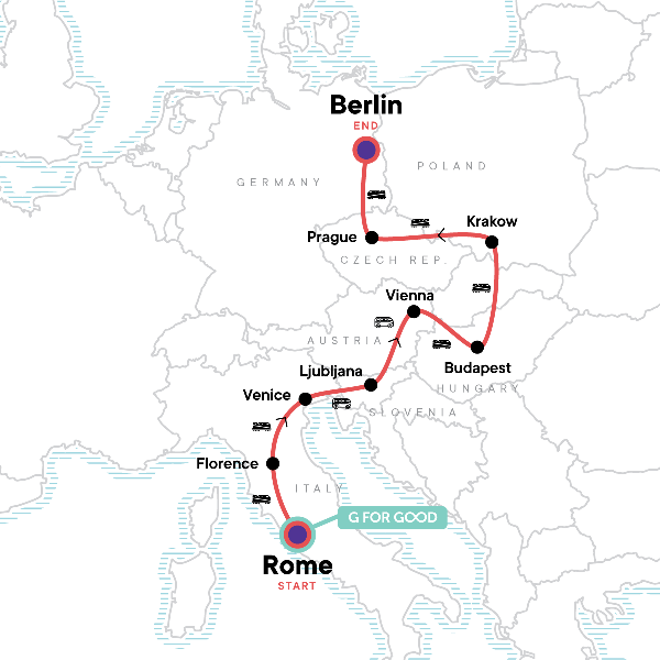 Map: Rome to Berlin: Piazzas, Prague & the Past (G Adventures)