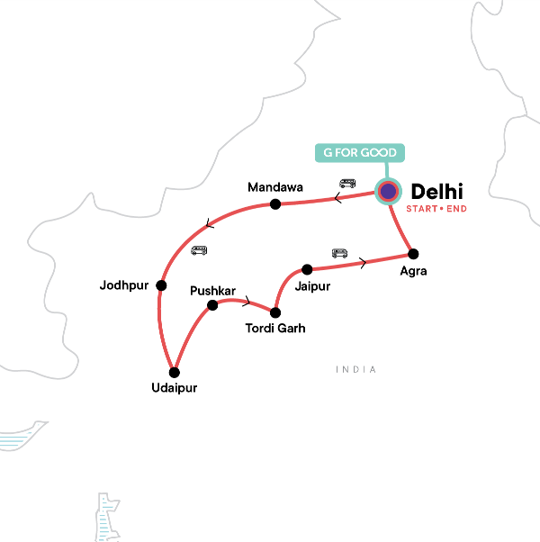 Map: Rajasthan: Laneways & Local Villages (G Adventures)