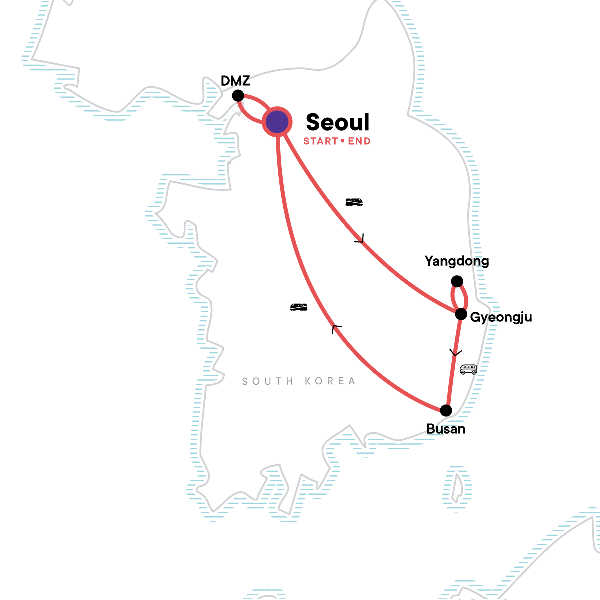 Map: Best of South Korea (G Adventures)