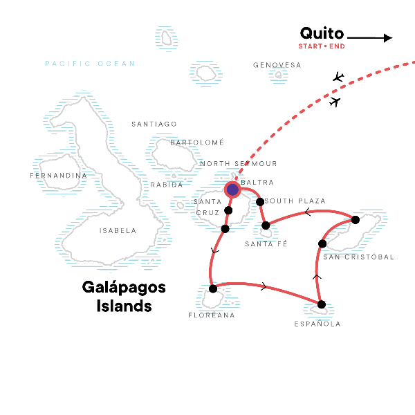 Map: Galápagos — South & East Islands aboard the Eden (G Adventures)