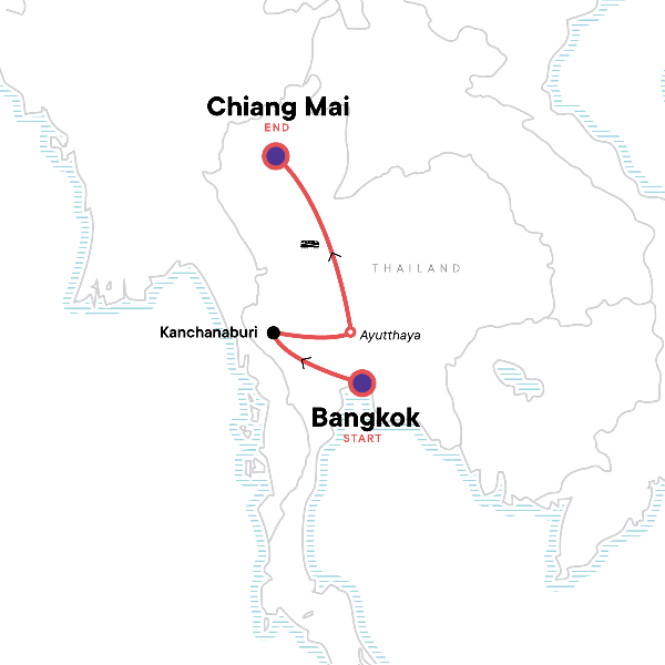 Map: Bangkok to Chiang Mai Express (G Adventures)