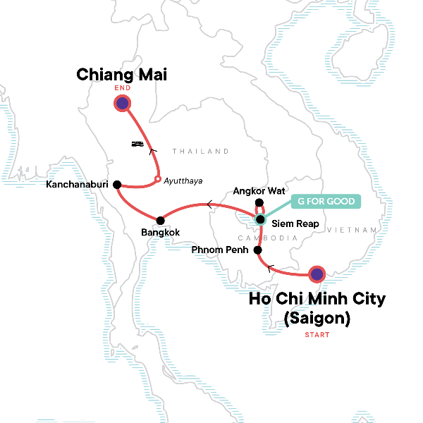 Map: Best of Cambodia & Northern Thailand (G Adventures)