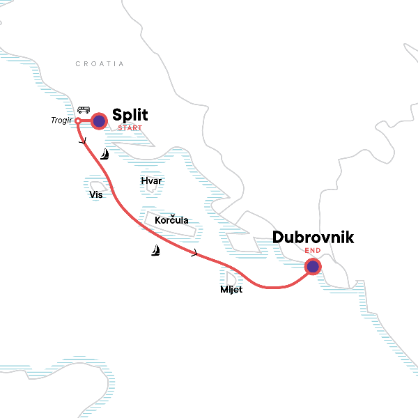 Map: Sailing Croatia - Split to Dubrovnik (G Adventures)
