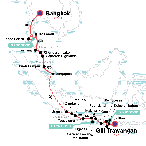 Map: Bangkok to Bali Adventure: Street Eats & Beaches (G Adventures)