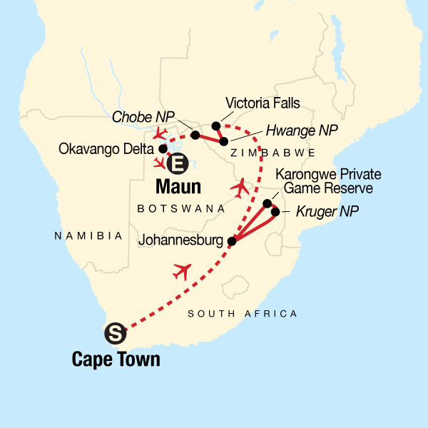 Map: The Great Southern Africa Safari (G Adventures)