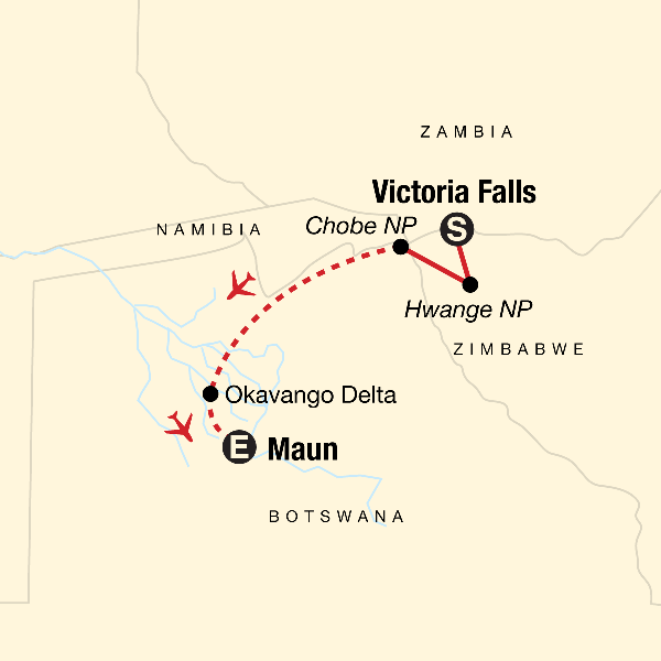 Map: Botswana & Zimbabwe Safari (G Adventures)