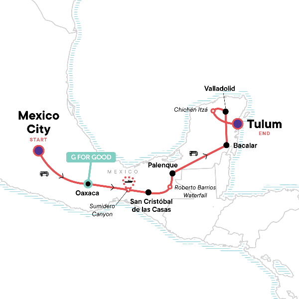 Map: Viva Mexico: Ancient Ruins & the Mayan Riviera (G Adventures)